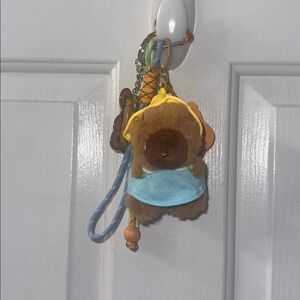 Cute Capybara Brown Plush Keychain with Blue and Yellow Outfit keychain